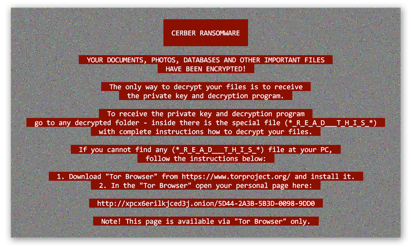 A screenshot of the message from Cerber Ransomware.
