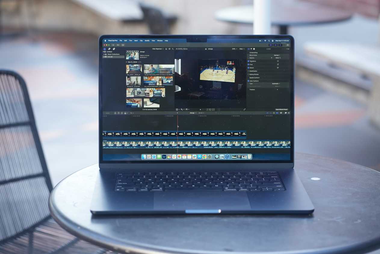 MacBook Air outside on a picnic table