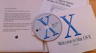 The install disk and manuals for Mac OS X.