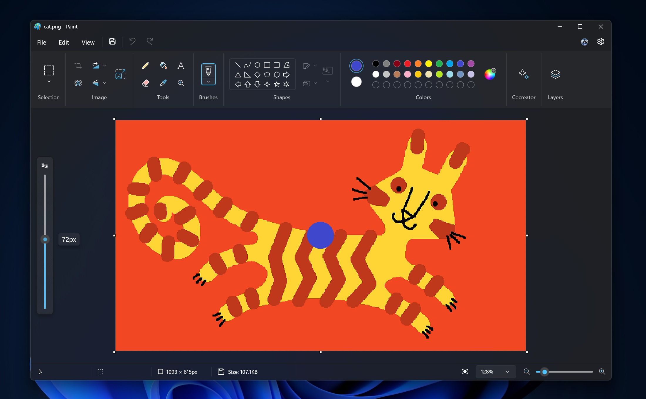 Screenshot of Microsoft Paint when choosing a brush size using the slider