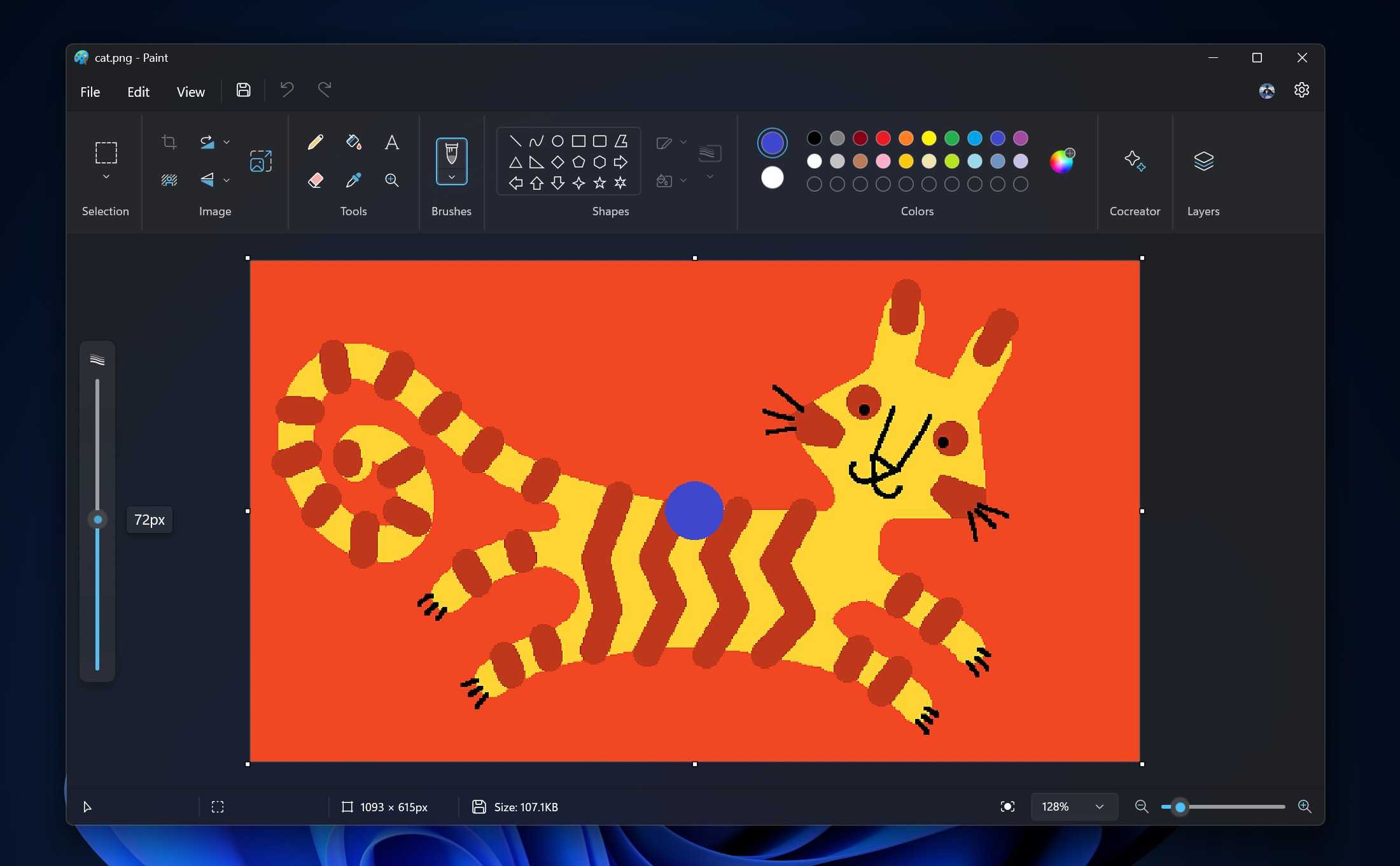 Screenshot of Microsoft Paint when choosing a brush size using the slider