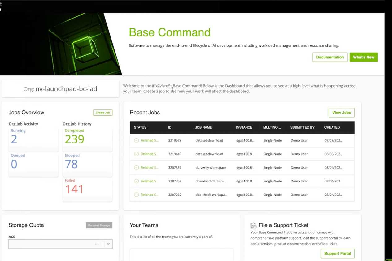 A screenshot showing the Nvidia Base command software.