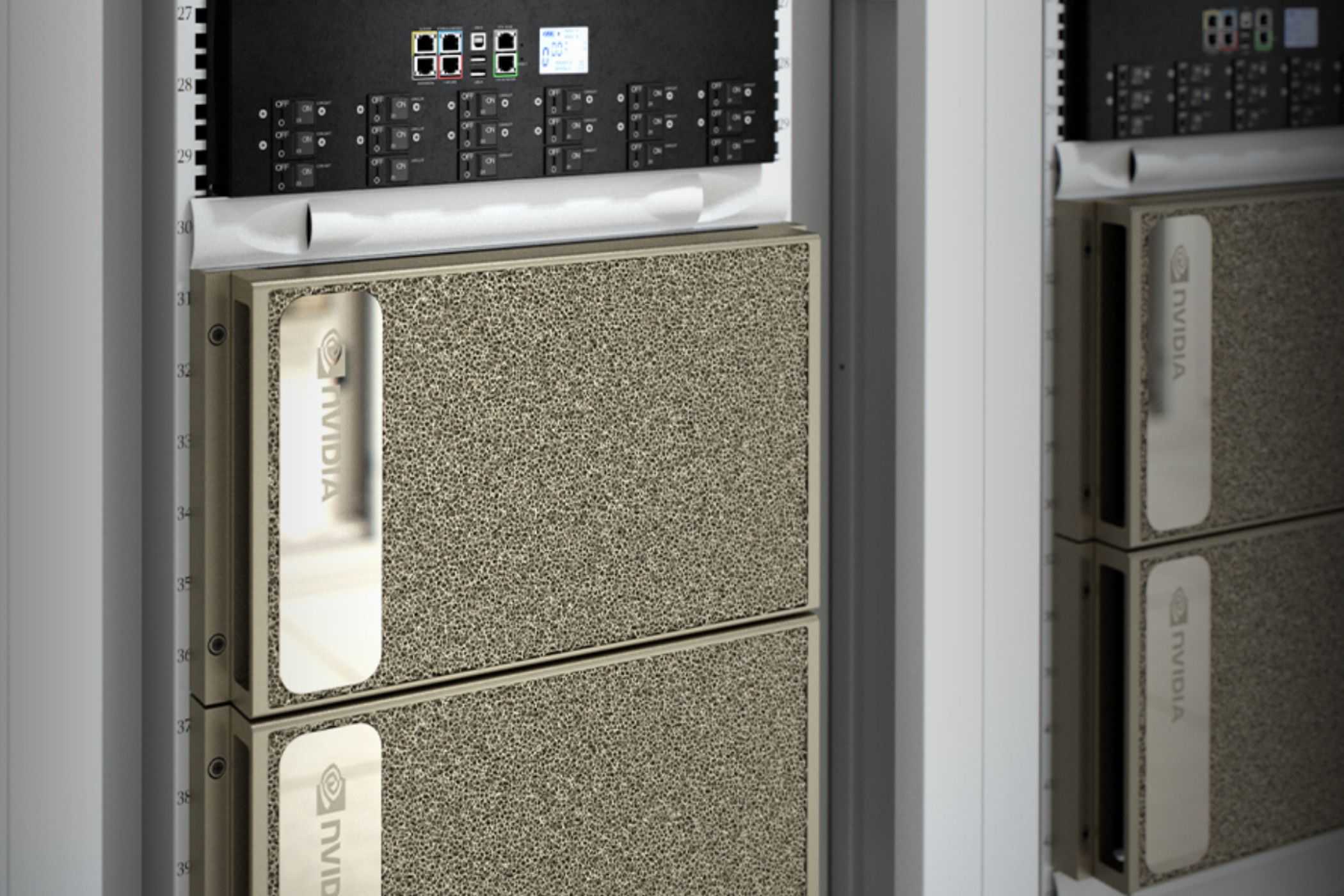 An image showing the render of the Nvidia DGX H100 system.