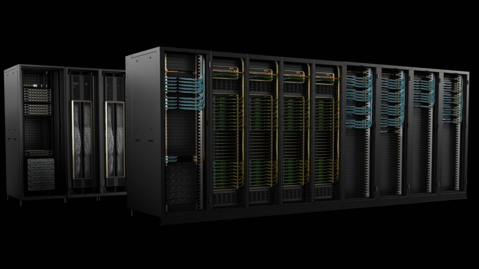 An image showing a render of the Nvidia DGX SuperPod system.