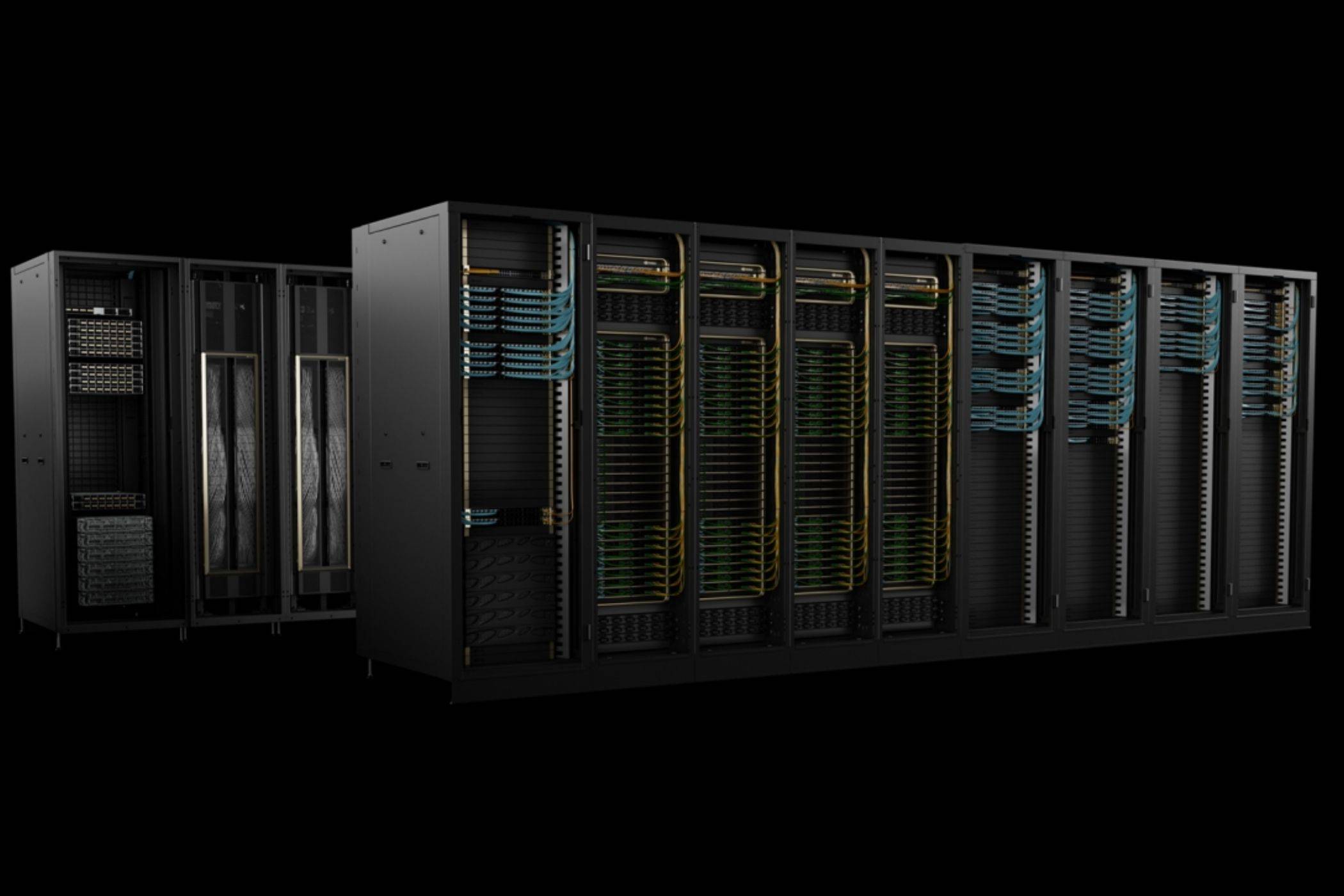 An image showing a render of the Nvidia DGX SuperPod system.