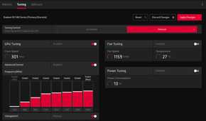 A screenshot showing the voltage tuning features for GPU overclocking in AMD software.