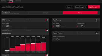 A screenshot showing the voltage tuning features for GPU overclocking in AMD software.