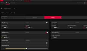 A screenshot showing the VRAM tuning options for GPU overclocking in AMD software.
