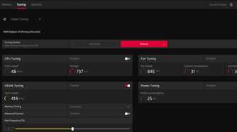 A screenshot showing the VRAM tuning options for GPU overclocking in AMD software.