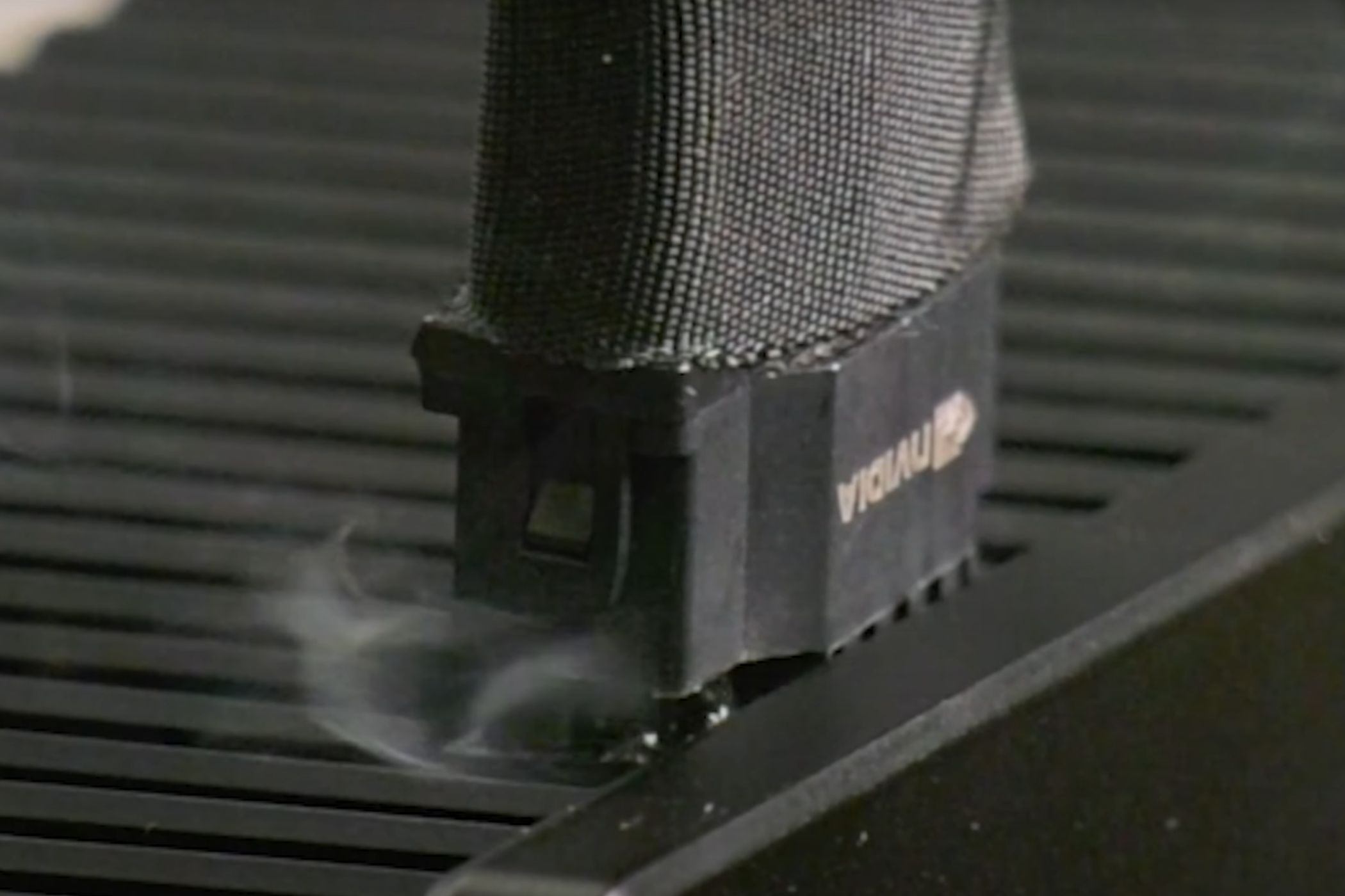 A screenshot showing fumes coming out of an RTX 4090's 12VHPWR connector.