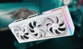 ASUS ROG Strix GeForce RTX 4090 White OC Edition Gaming Graphics Card on blurred background