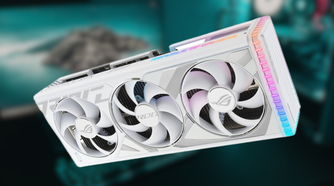 ASUS ROG Strix GeForce RTX 4090 White OC Edition Gaming Graphics Card on blurred background