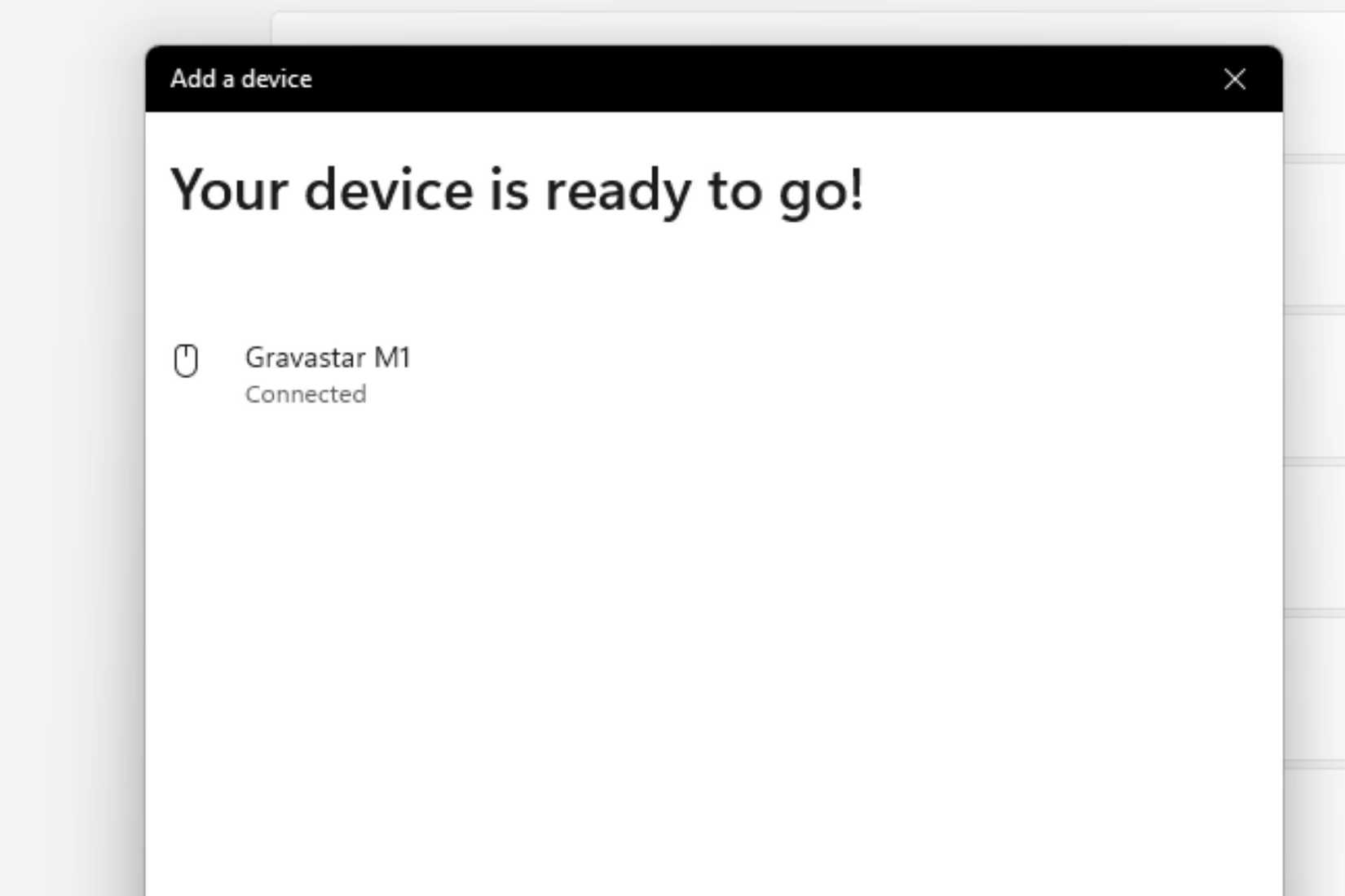 A screeshot showing bluetooth mouse connection confirmation page in Windows.