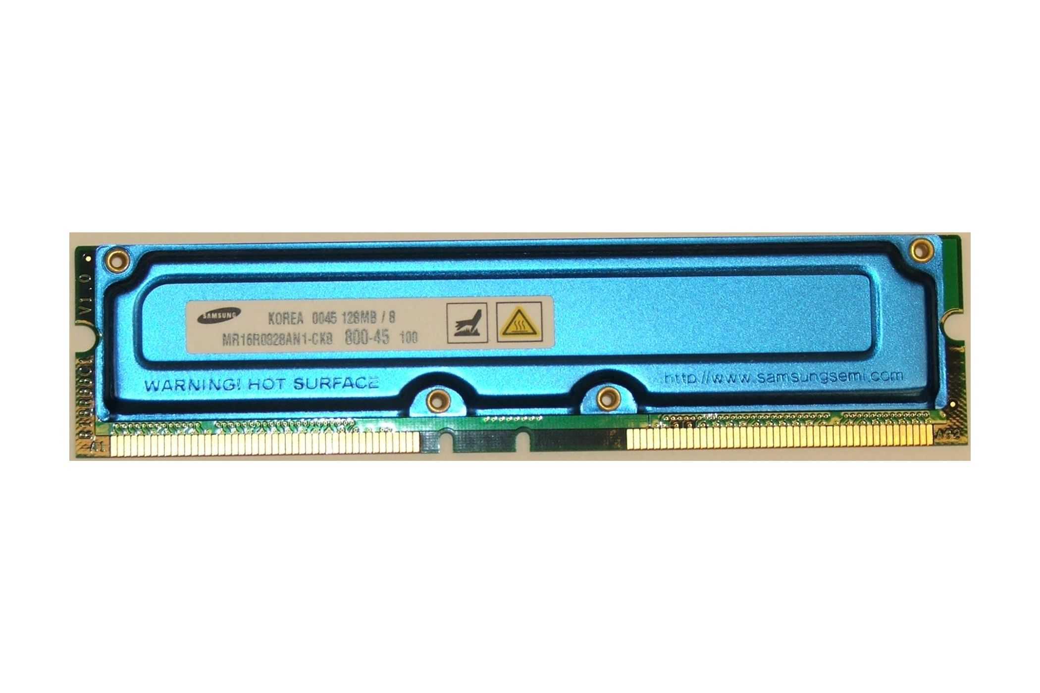 An image showing an RDRAM module with a metal cover