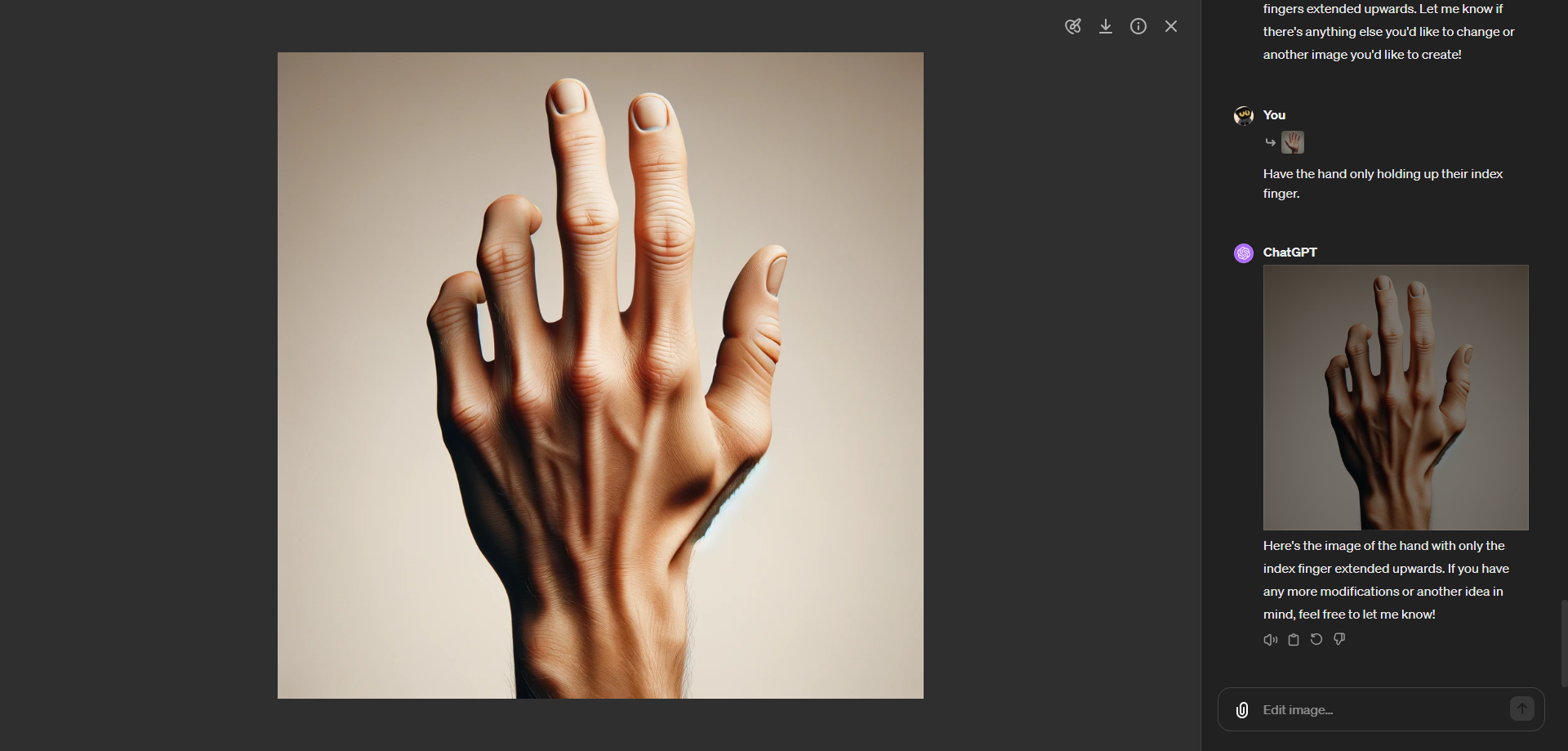 The result of the index finger request