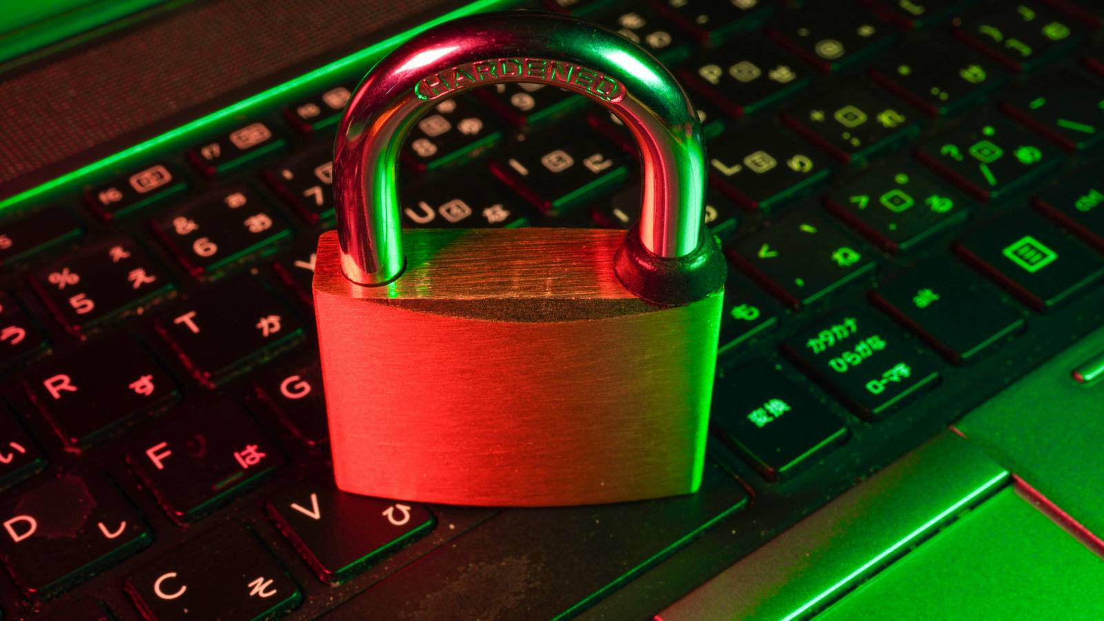 image of a padloack on a laptop keyboard.