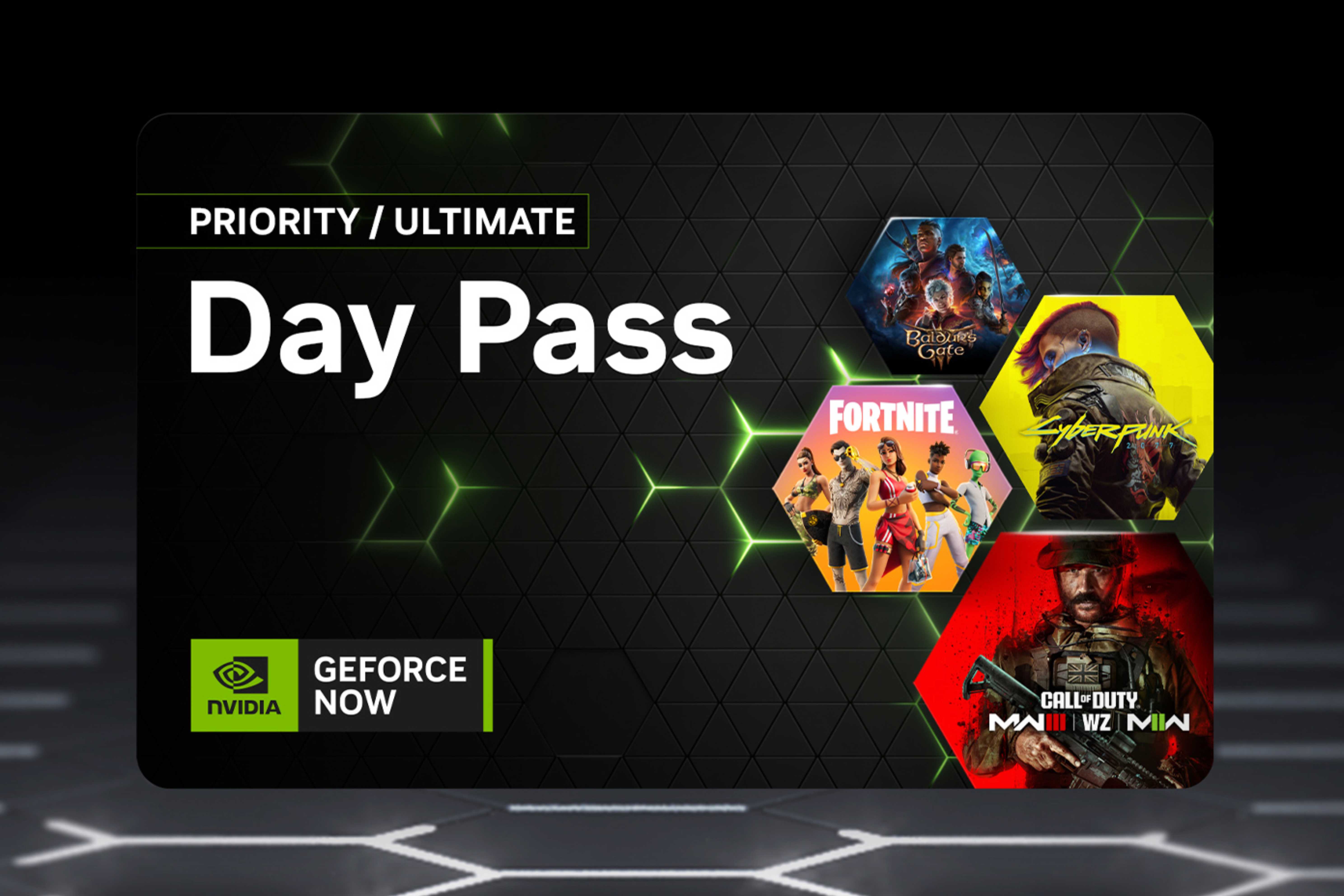 An Nvidia promotional image for the new GeForce Now day pass.