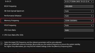 A screenshot showing the highlighted memory frequency dropdown in Asus motherboard BIOS.