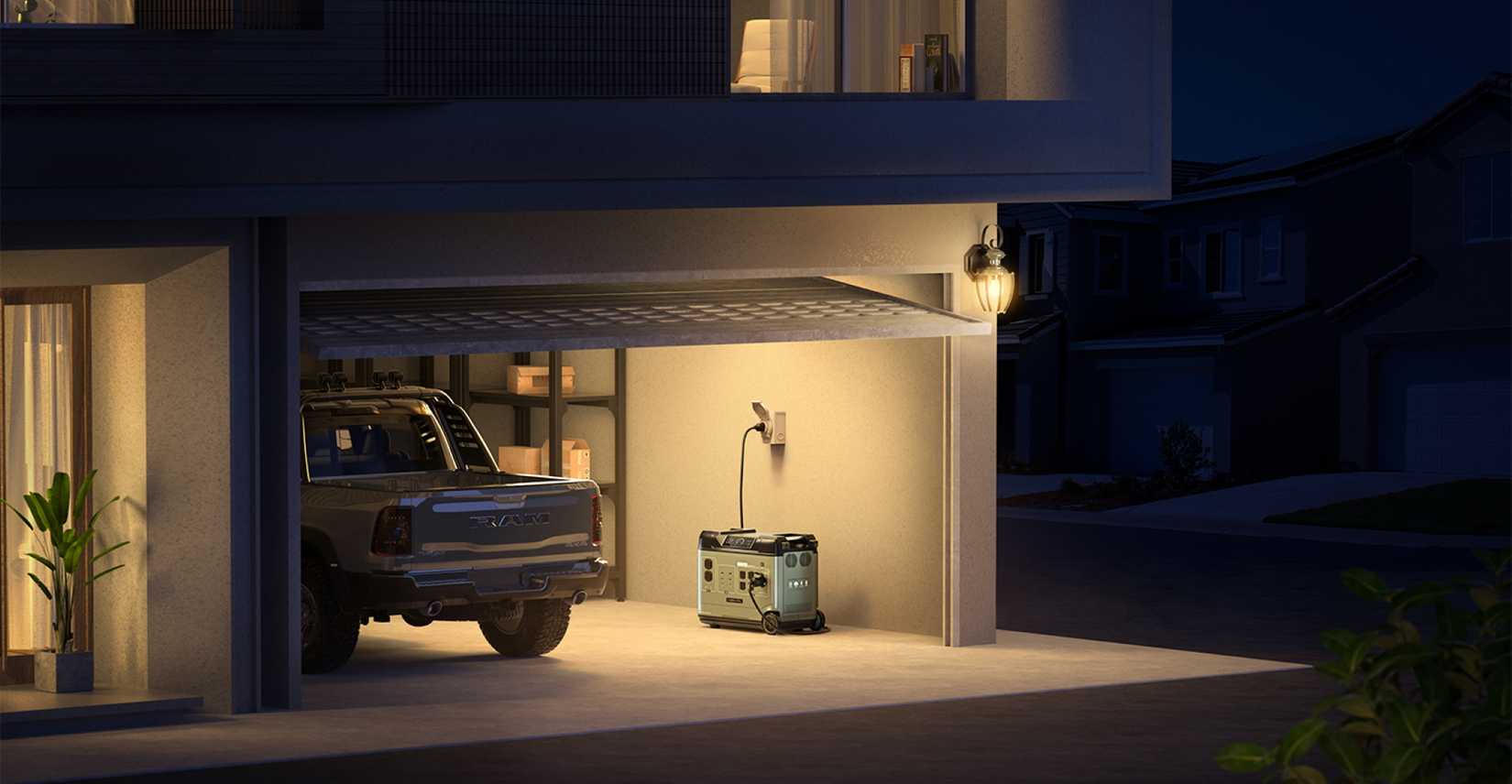 El OUKITEL P5000 conectado a un garaje por la noche