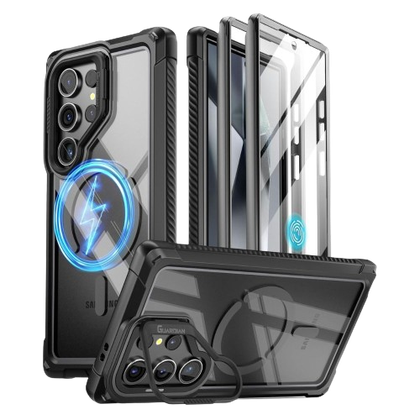 An image showing a render of the Petic Guardian case for Galaxy S24 Ultra in black color.