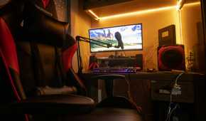 Gaming setup with computer, modem, and router