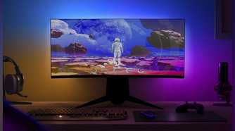 An image showing a gaming monitor with Philips Hue Play Gradient light strip.