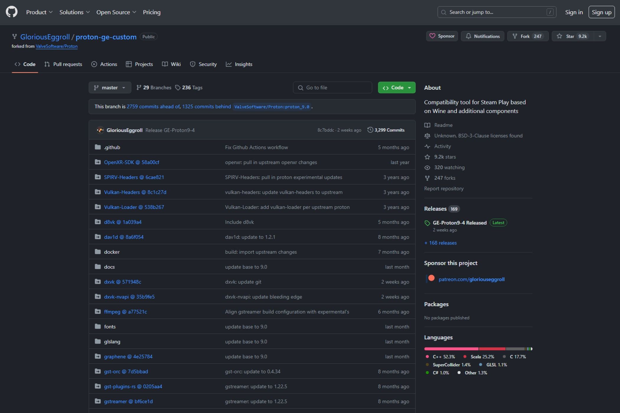 screenshot of the github page for proton ge