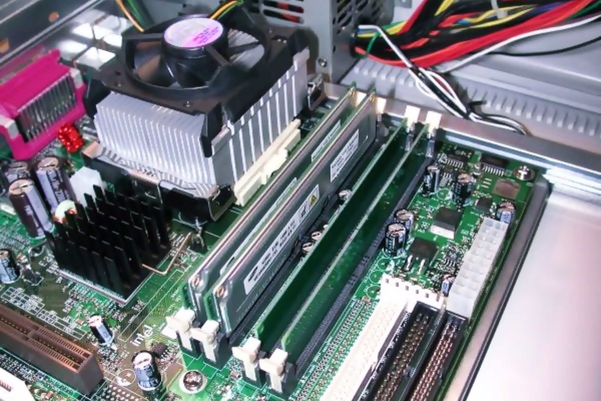 An image showing RDRAM modules installed on an old system.