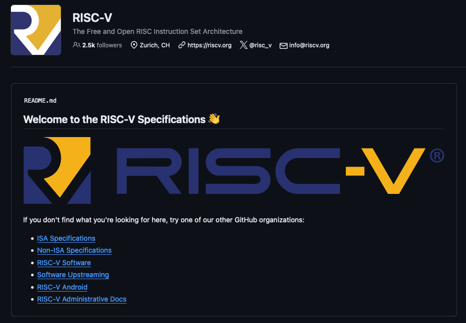 Captura de pantalla del repositorio de Github de RISC-V.