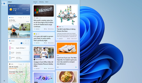 Screenshot of the Windows 11 Widgets panel with a navigation bar and open in the Discover tab