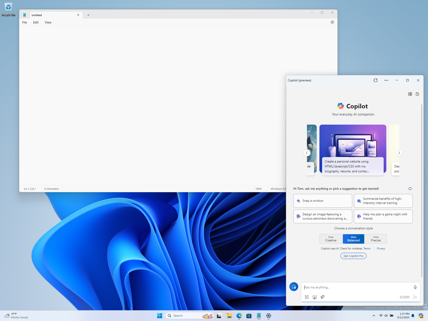 Windows Copilot in a separate Window