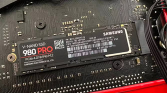 Samsung 980 Pro SSD in slot on motherboard