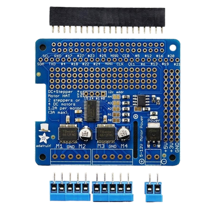 A transparent render of the Adafruit DC & Stepper Motor HAT