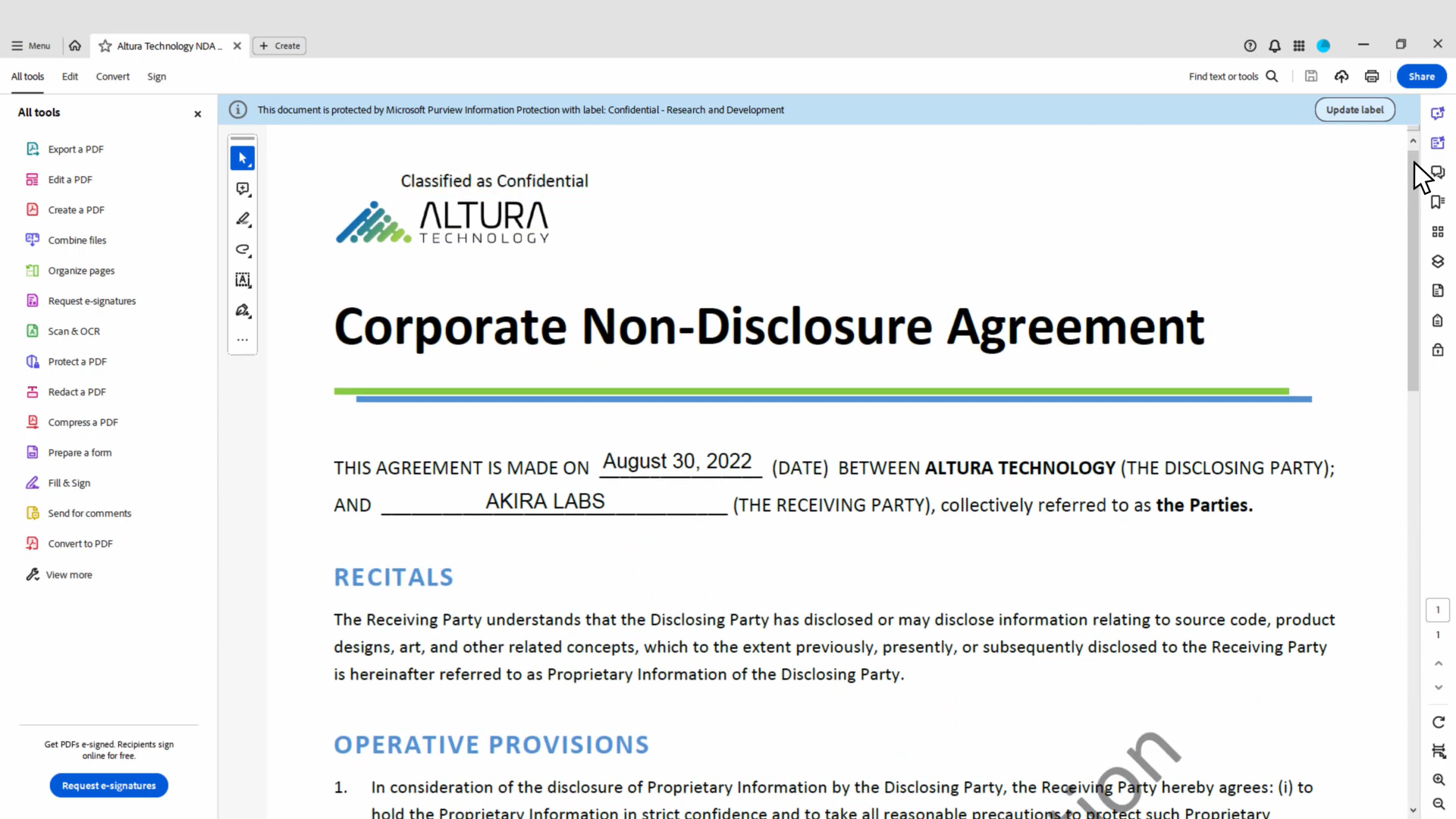adobe acrobat non disclosure agreement protection