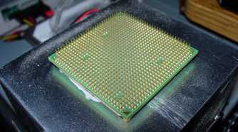Close up of the pins of AMD Athlon 64 3000+