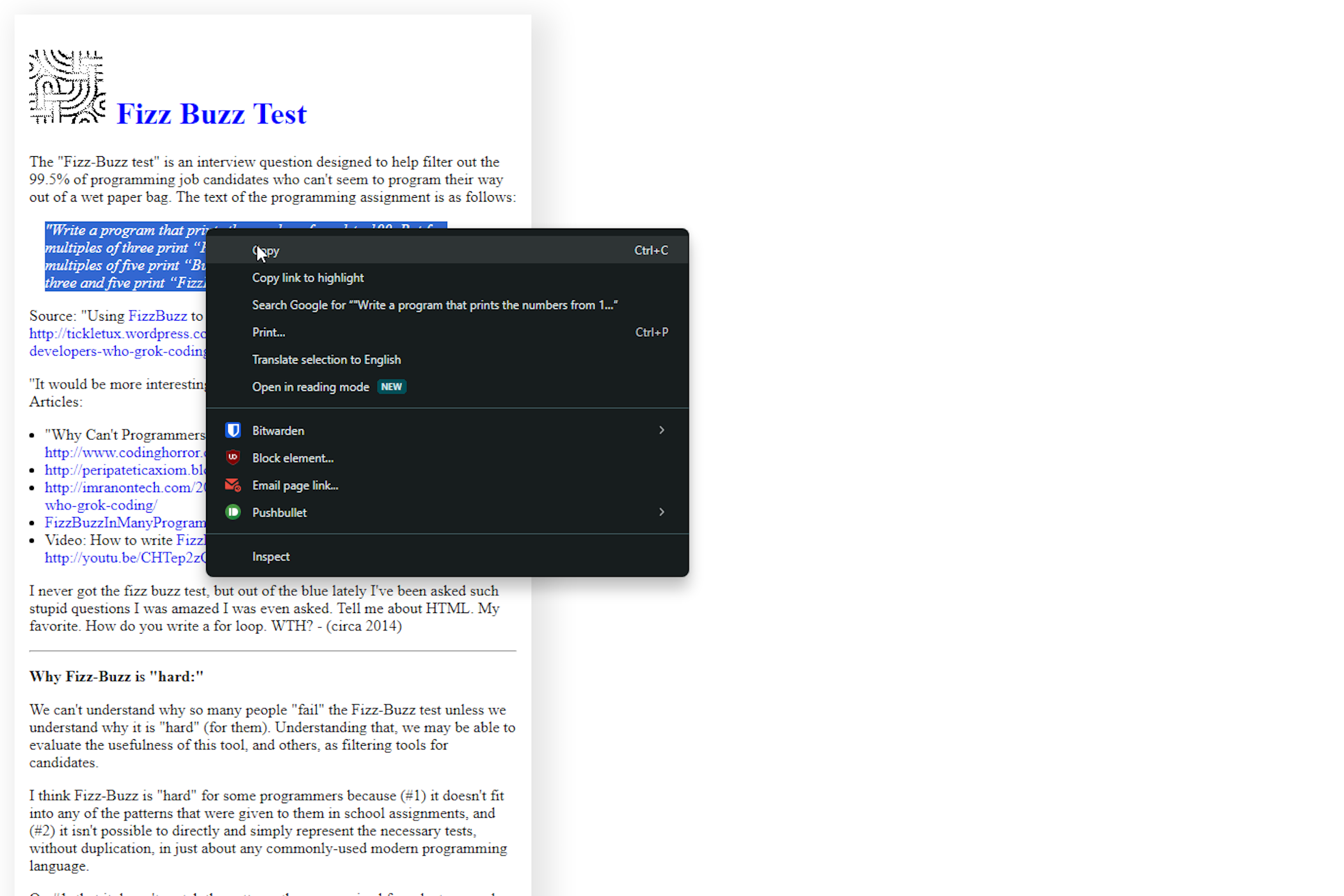 Selecting copy