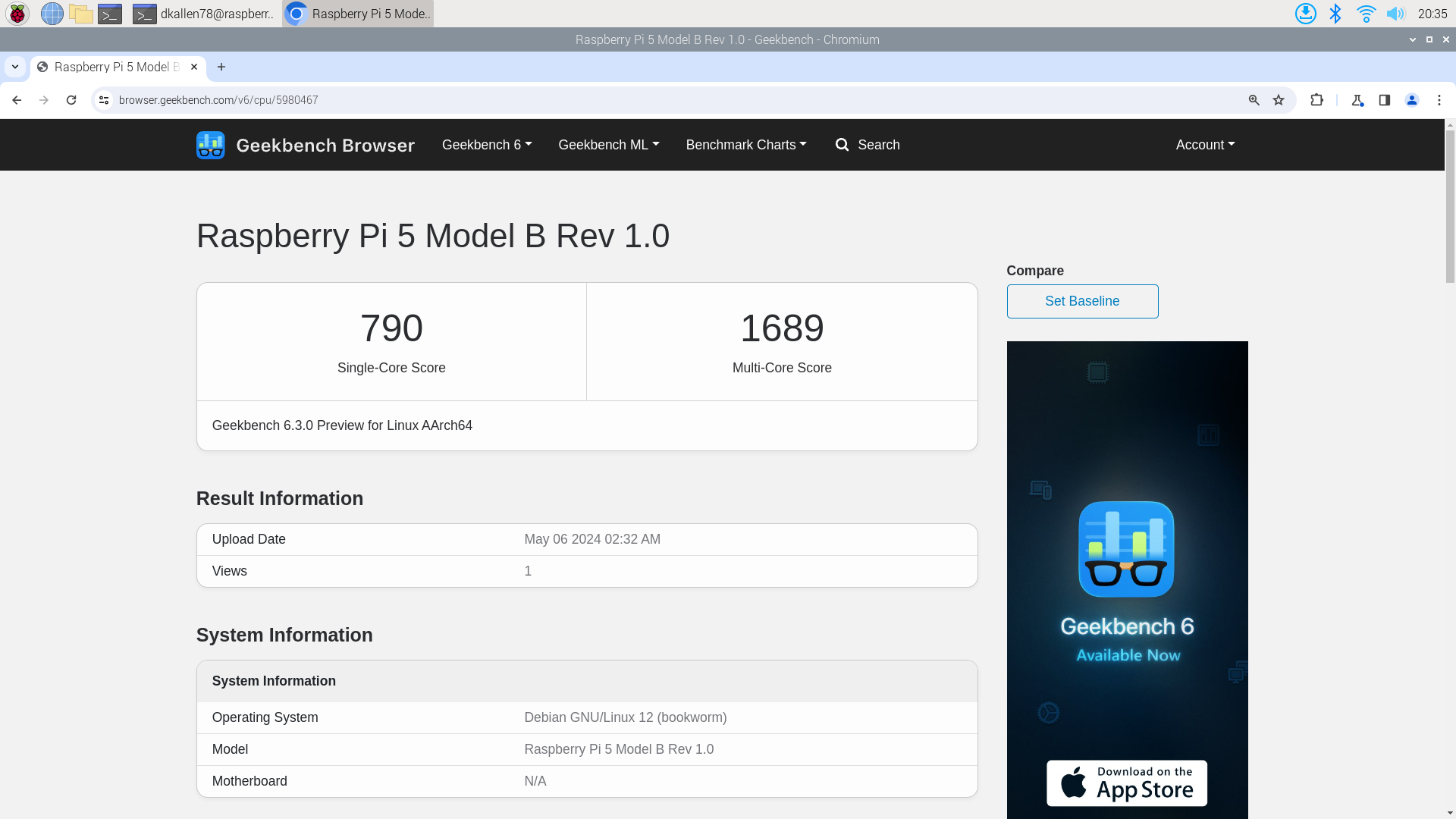 Raspberry Pi 5 Geekbench 6 score