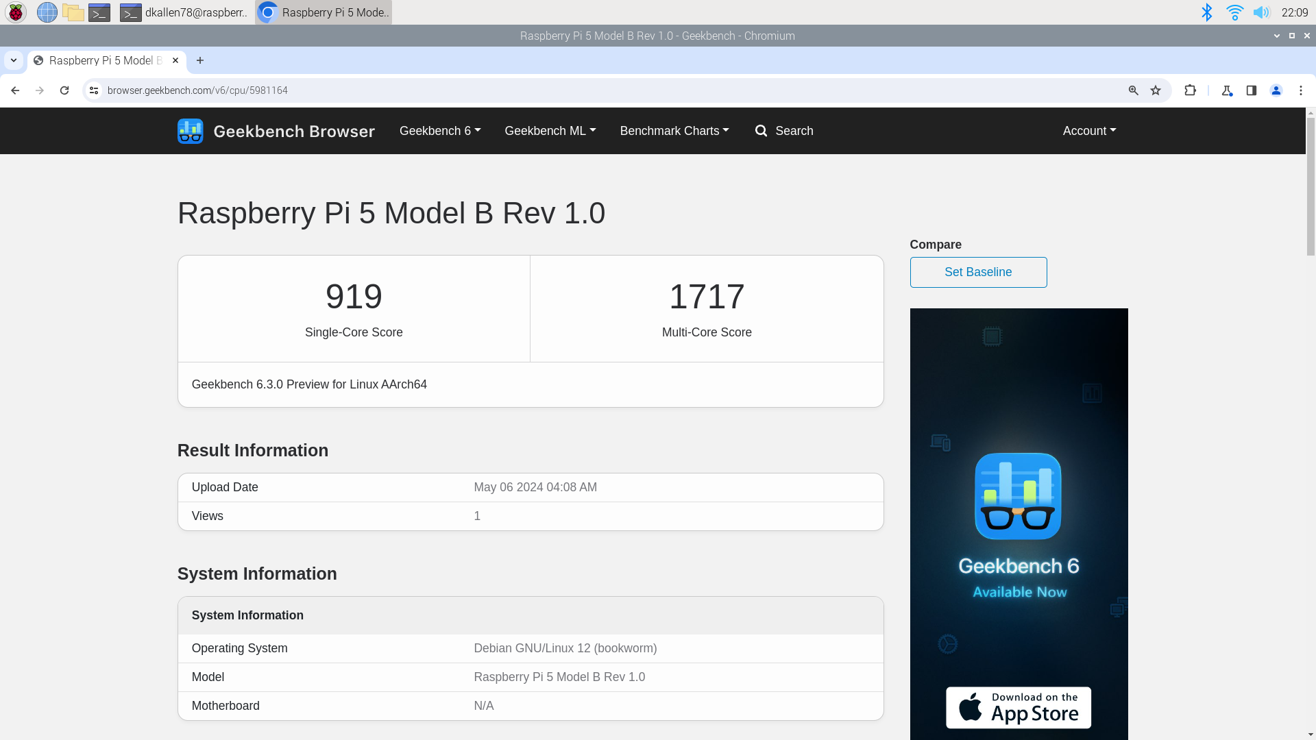 Raspberry Pi 5 Geekbench 6 score