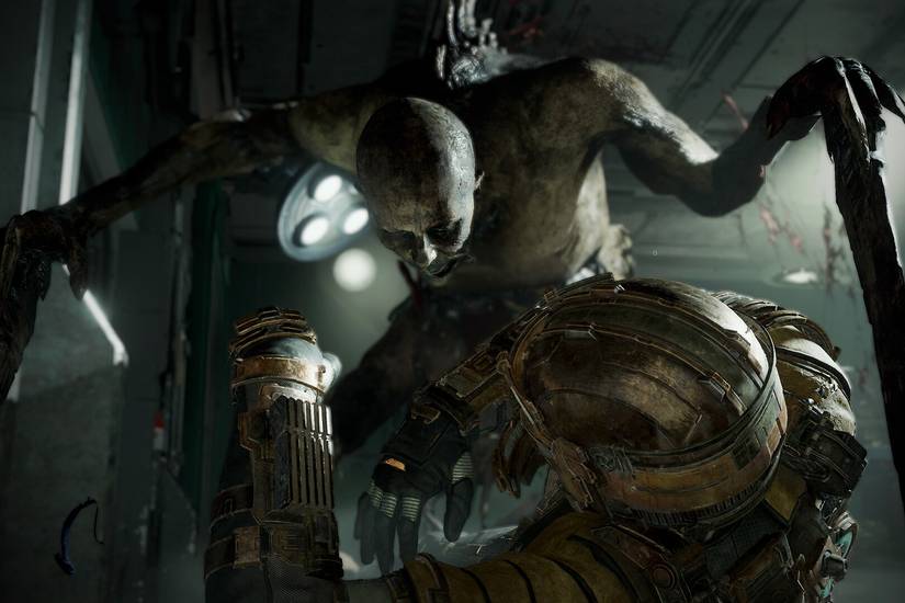 Screenshot from Dead Space 2023 showing a necromorph attacking Isaac