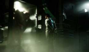 Screenshot from Dead Space 2023 showing a person staring at a glass container
