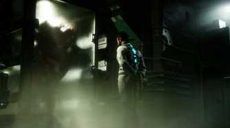 Screenshot from Dead Space 2023 showing a person staring at a glass container