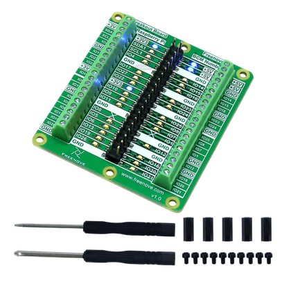 A transparent render of the Freenove Breakout Board for the Raspberry Pi