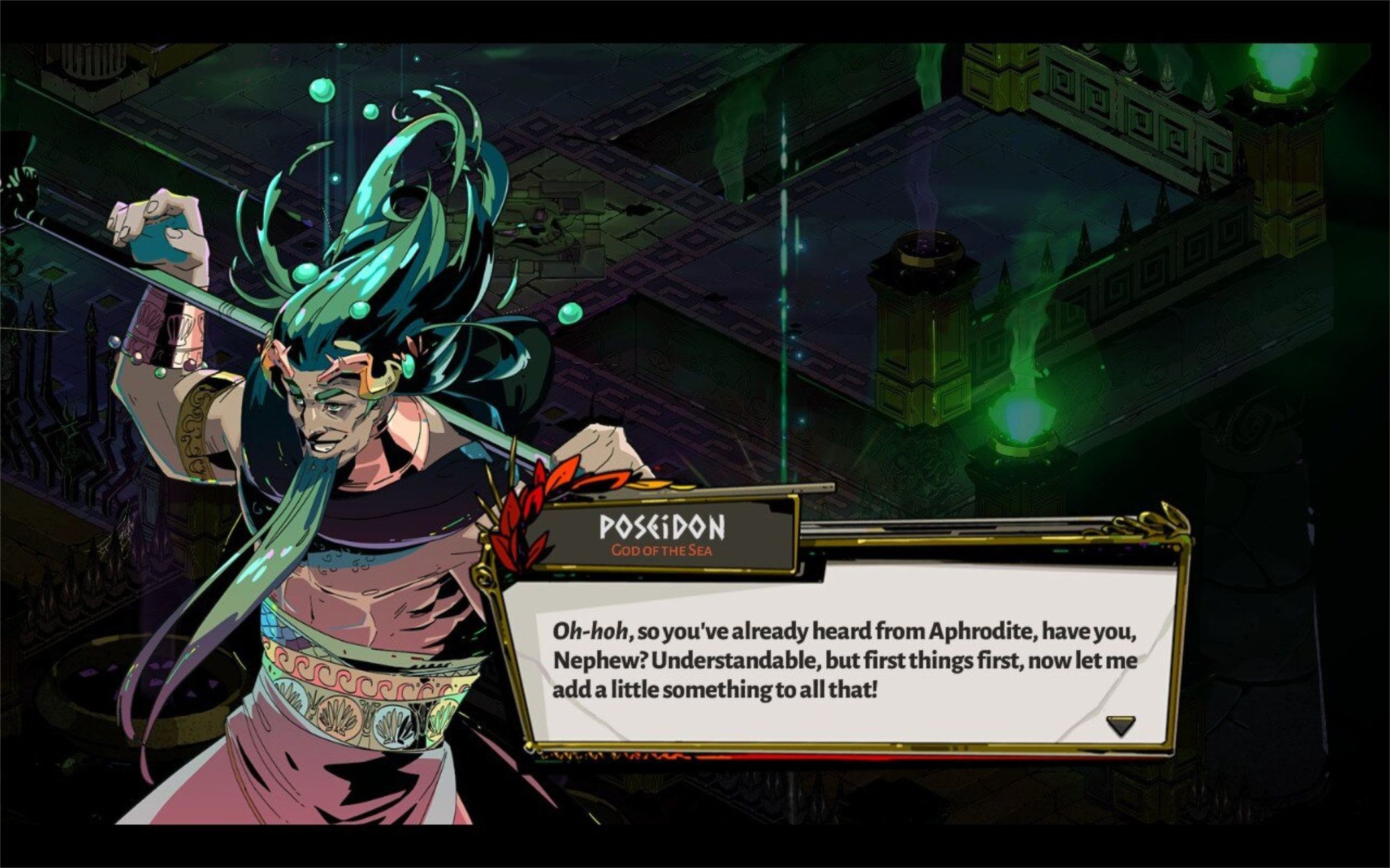 screenshot of hades with a conversation with poseidon