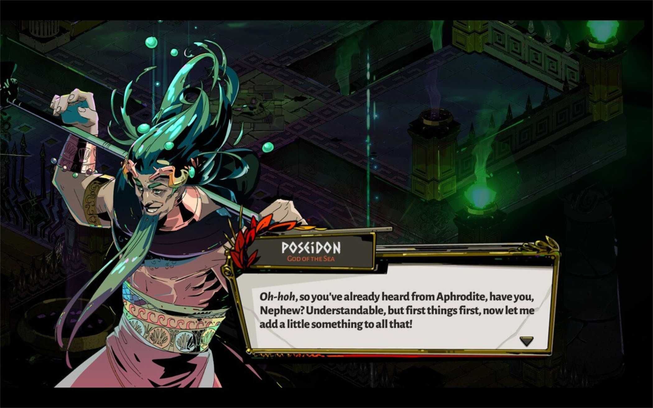screenshot of hades with a conversation with poseidon