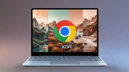 A laptop with AI Chrome themes, Google Chrome symbol and XDA logo