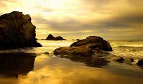 A beach at sunset