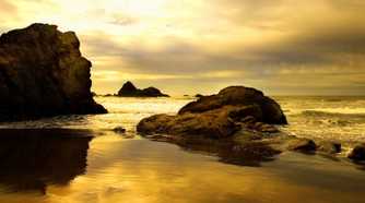 A beach at sunset