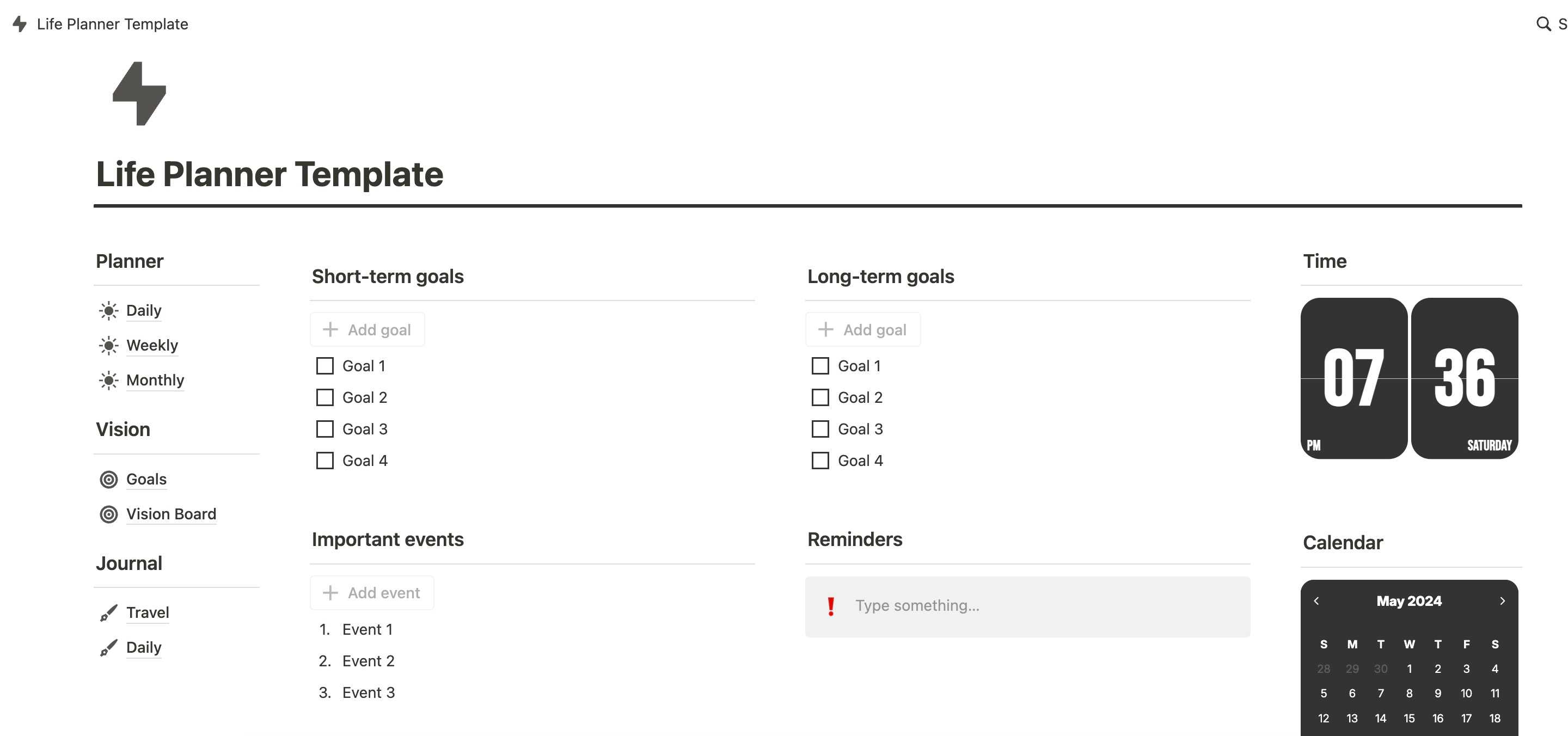 Life planner template home