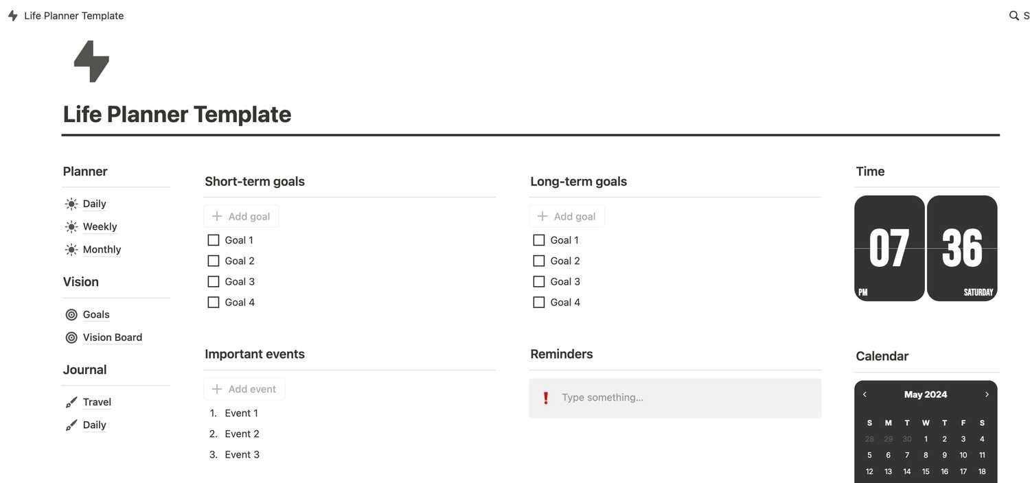 Life planner template home