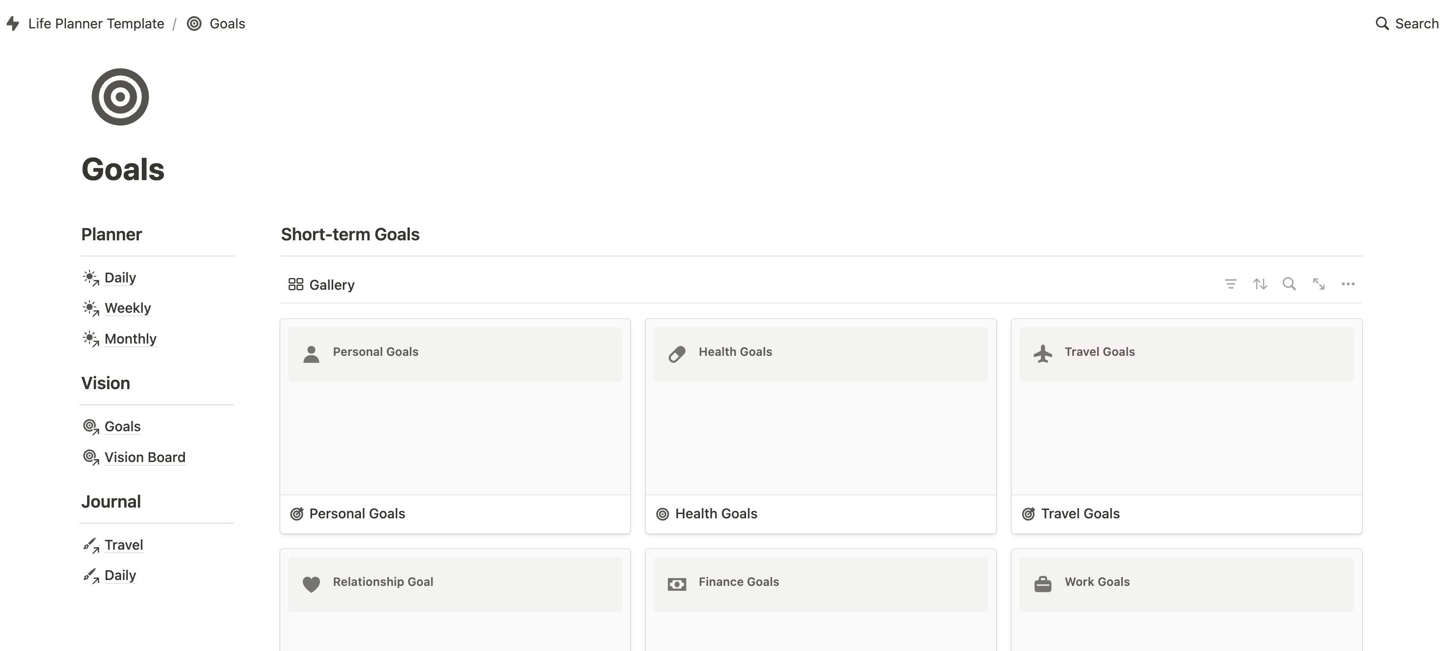 Goals life planner template
